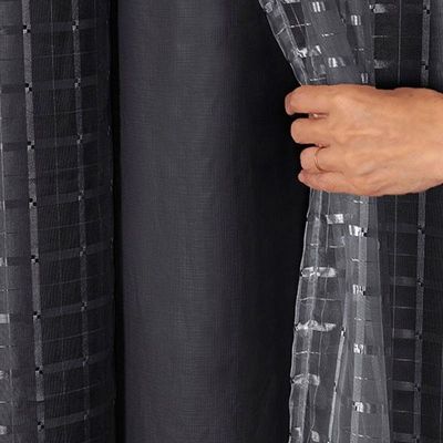 Cortina Blackout Pvc Com Tecido Voil Xadrez 2,80 M X 2,30 M - Preto