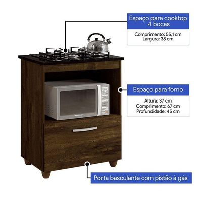 Balcão Para Cooktop De 4 Bocas 1 Porta Basculante Ipe