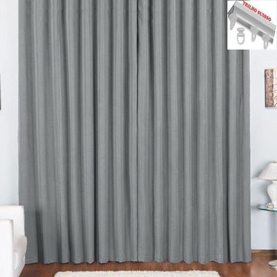 Cortina Pryme 4 Metros Sala Quarto Em Oxford Para Trilho Suisso - Cinza