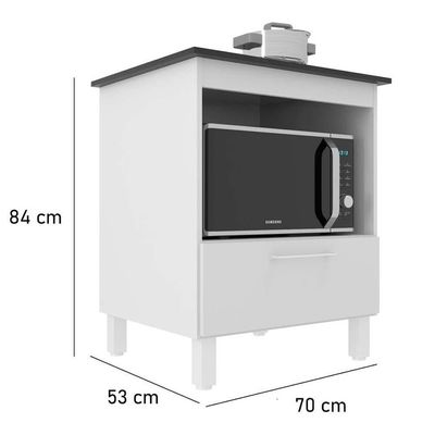 Balcão Para Cooktop Standart 4 Bocas 1 Porta Mdp J Carvalho Branco/tampo Preto