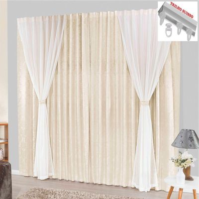 Cortina Bhaly Jacquard E Voal 3,00 X 2,50 Para Trilho Suisso - Bege