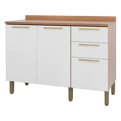 Balcão 120cm Sálvia 2 Portas 3 Gavetas Com Tampo 908103 Branco E Freijó