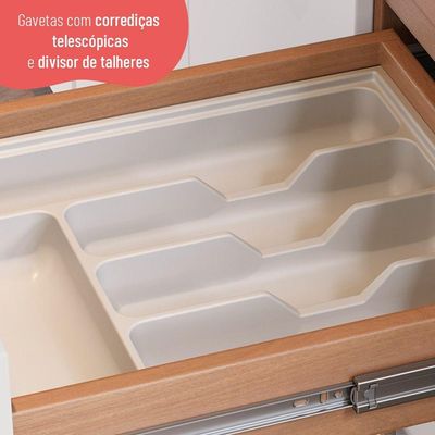 Balcão 120cm Sálvia 2 Portas 3 Gavetas Com Tampo 908103 Branco E Freijó