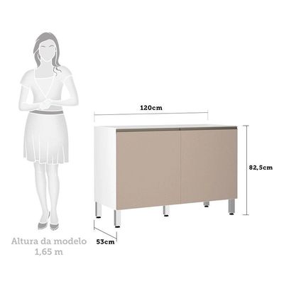 Balcão De Pia Sem Tampo Para Cozinha 120cm 2 Portas Pérola Luciane Móveis