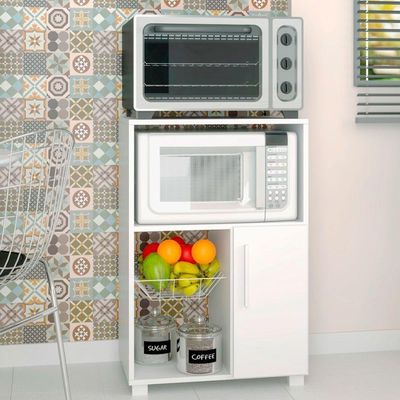 Balcão Fruteira Em Mdp Com 1 Porta E 1 Cesto De Metal Brv Móveis Branco