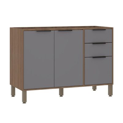 Balcão Cozinha Pia 120cm, 2 Portas 3 Gavetas