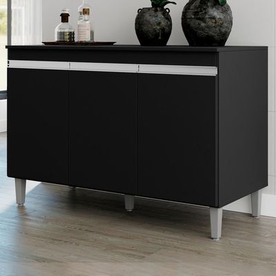 Balcao Com Tampo 120 Cm 3 Portas Manu Preto Reajl Preto