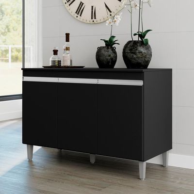 Balcao Com Tampo 120 Cm 3 Portas Manu Preto Reajl Preto