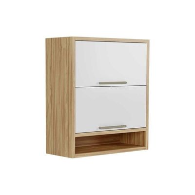 Armário Aéreo p/ Cozinha Syrah Nicho c/ 2 Portas Basculante 80cm Amendoa/Branco - Ronipa