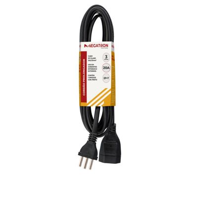 Extensao Cabo Prolongador PP 3X2,50MM 3 Metros Preto 413