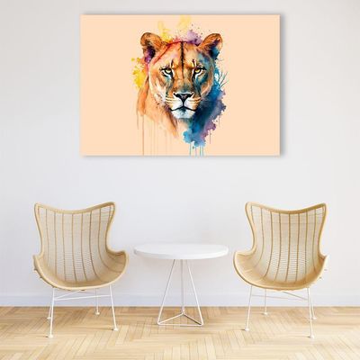 Quadro Decorativo Leoa Colorida Médio 84x54