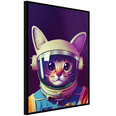 Quadro Decorativo Gato Astronauta Moldura Cx Alta 100x66 Titulos Moldura Preta