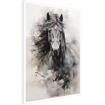 Quadro Decorativo Cavalo Aquarela Moldura Cx Alta 40x60 Titulos Moldura Branca