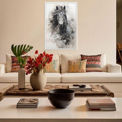 Quadro Decorativo Cavalo Aquarela Moldura Cx Alta 40x60 Titulos Moldura Branca