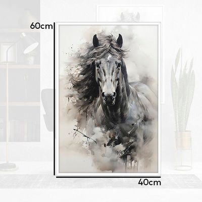Quadro Decorativo Cavalo Aquarela Moldura Cx Alta 40x60 Titulos Moldura Branca