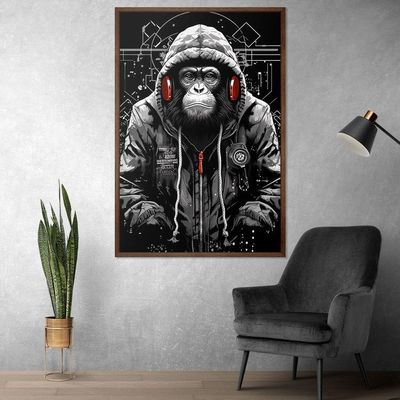 Quadro Decorativo Macaco Estiloso Moldura Cx Alta 100x66 Titulos Moldura Madeira