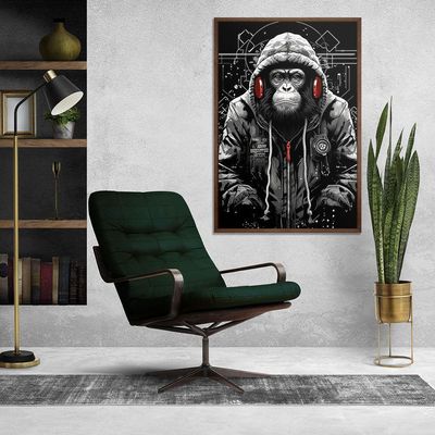 Quadro Decorativo Macaco Estiloso Moldura Cx Alta 100x66 Titulos Moldura Madeira