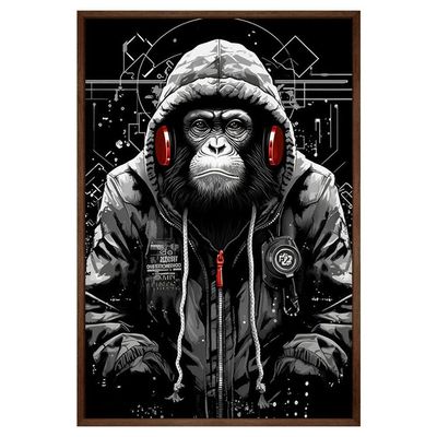 Quadro Decorativo Macaco Estiloso Moldura Cx Alta 100x66 Titulos Moldura Madeira