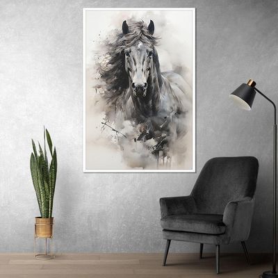Quadro Decorativo Cavalo Aquarela Moldura Cx Alta 40x60 Titulos Moldura Branca