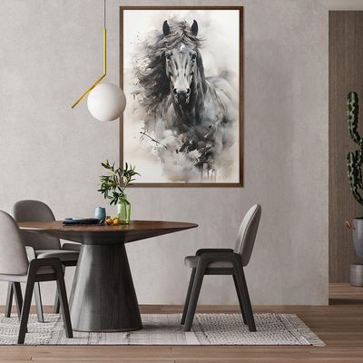 Quadro Decorativo Cavalo Aquarela Moldura Cx Alta 100x66 Titulos Moldura Madeira