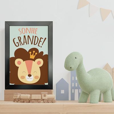 Kit 4 Quadros Infantil Leão Animais Bichos Frases 20x30cm Titulos Moldura Preta