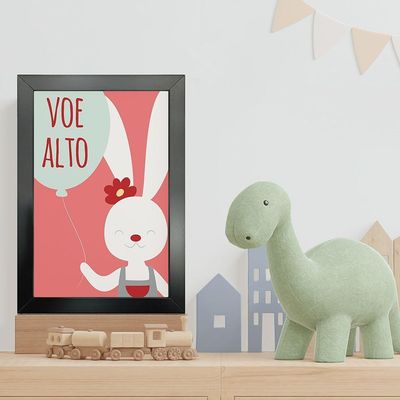 Kit 4 Quadros Infantil Leão Animais Bichos Frases 20x30cm Titulos Moldura Preta