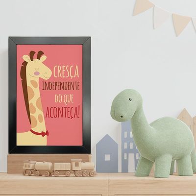 Kit 4 Quadros Infantil Leão Animais Bichos Frases 20x30cm Titulos Moldura Preta