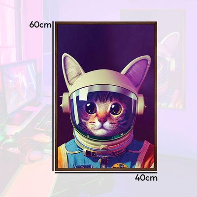 Quadro Decorativo Gato Astronauta Moldura Cx Alta 40x60 Titulos Moldura Madeira