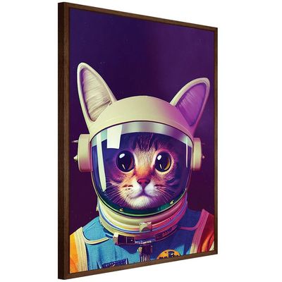Quadro Decorativo Gato Astronauta Moldura Cx Alta 40x60 Titulos Moldura Madeira