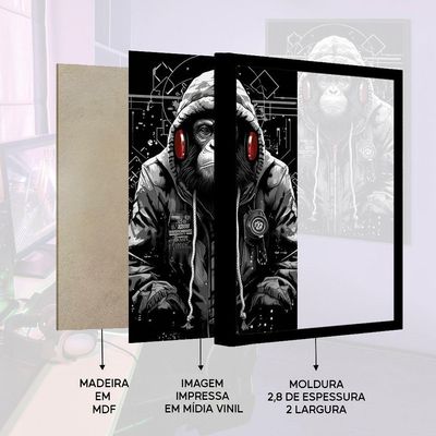 Quadro Decorativo Macaco Estiloso Moldura Cx Alta 100x66 Titulos Moldura Preta
