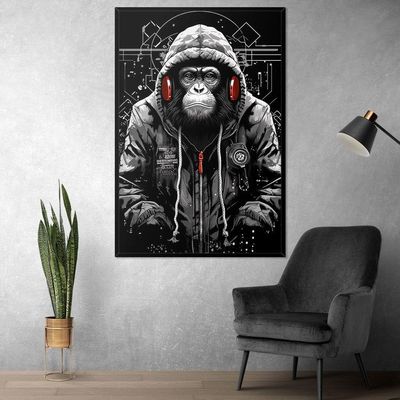 Quadro Decorativo Macaco Estiloso Moldura Cx Alta 100x66 Titulos Moldura Preta