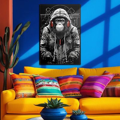 Quadro Decorativo Macaco Estiloso Moldura Cx Alta 100x66 Titulos Moldura Preta
