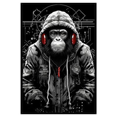 Quadro Decorativo Macaco Estiloso Moldura Cx Alta 100x66 Titulos Moldura Preta