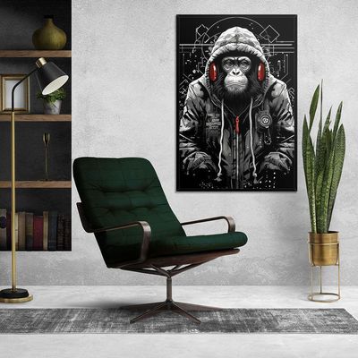 Quadro Decorativo Macaco Estiloso Moldura Cx Alta 100x66 Titulos Moldura Preta