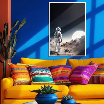 Quadro Decorativo Astronauta E Lua Moldura Cx Alta 40x60 Titulos Moldura Branca
