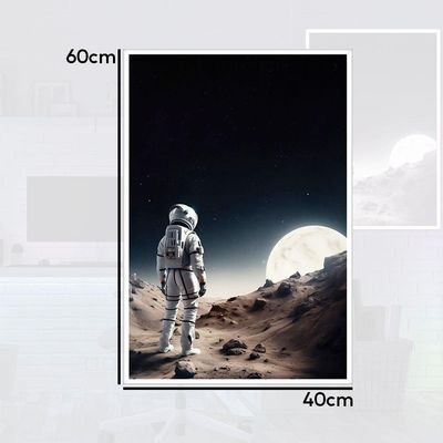 Quadro Decorativo Astronauta E Lua Moldura Cx Alta 40x60 Titulos Moldura Branca