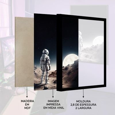 Quadro Decorativo Astronauta E Lua Moldura Cx Alta 40x60 Titulos Moldura Branca