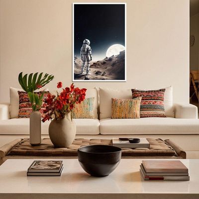 Quadro Decorativo Astronauta E Lua Moldura Cx Alta 40x60 Titulos Moldura Branca