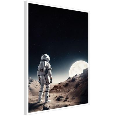 Quadro Decorativo Astronauta E Lua Moldura Cx Alta 40x60 Titulos Moldura Branca
