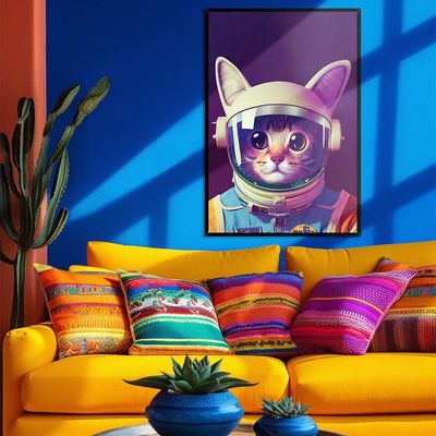 Quadro Decorativo Gato Astronauta Moldura Cx Alta 40x60 Titulos Moldura Preta
