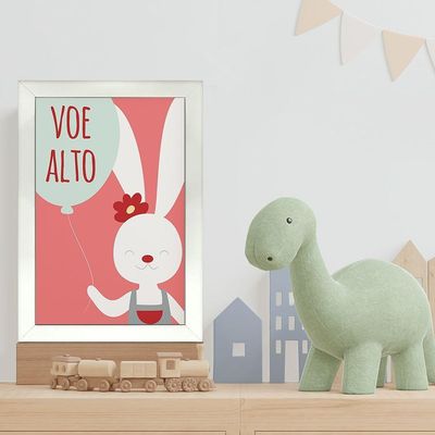 Kit 4 Quadros Infantil Leão Animais Bichos Frases 20x30cm Titulos Moldura Branca