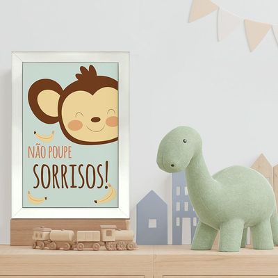 Kit 4 Quadros Infantil Leão Animais Bichos Frases 20x30cm Titulos Moldura Branca