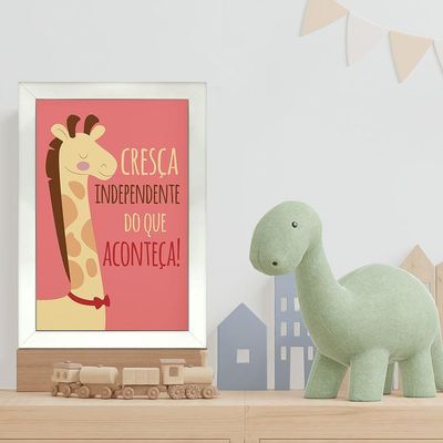 Kit 4 Quadros Infantil Leão Animais Bichos Frases 20x30cm Titulos Moldura Branca