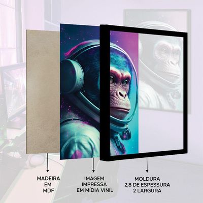 Quadro Astronauta Macaco Moldura Cx Alta 100x66cm Titulos Moldura Preta