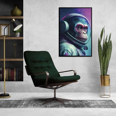 Quadro Astronauta Macaco Moldura Cx Alta 100x66cm Titulos Moldura Preta