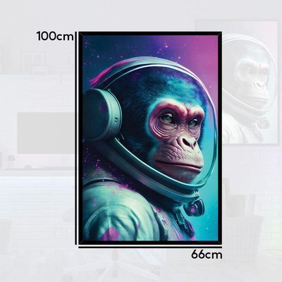 Quadro Astronauta Macaco Moldura Cx Alta 100x66cm Titulos Moldura Preta