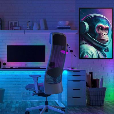 Quadro Astronauta Macaco Moldura Cx Alta 100x66cm Titulos Moldura Preta