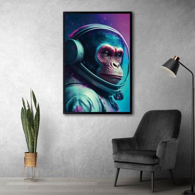 Quadro Astronauta Macaco Moldura Cx Alta 100x66cm Titulos Moldura Preta