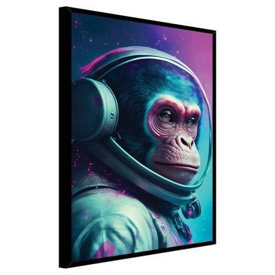 Quadro Astronauta Macaco Moldura Cx Alta 100x66cm Titulos Moldura Preta