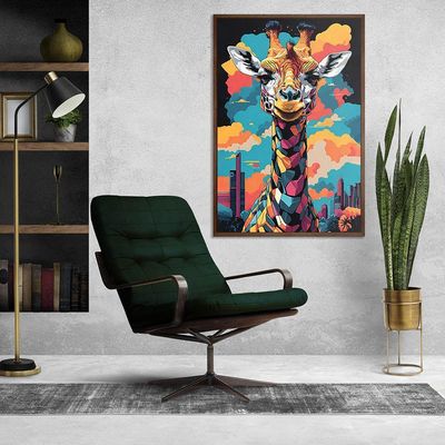 Quadro Decorativo Girafa Cores Moldura Cxalta 100x66 Titulos Moldura Madeira